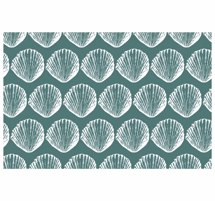 Toile fenêtre vert motif rétro coquillage - TenStickers