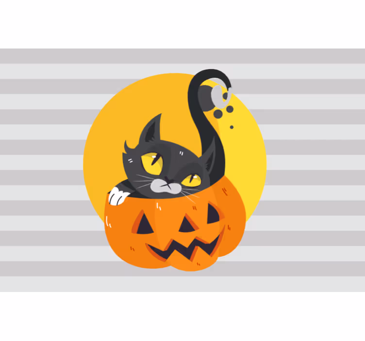 Toile fenêtre gris citrouilles et chat noir - TenStickers