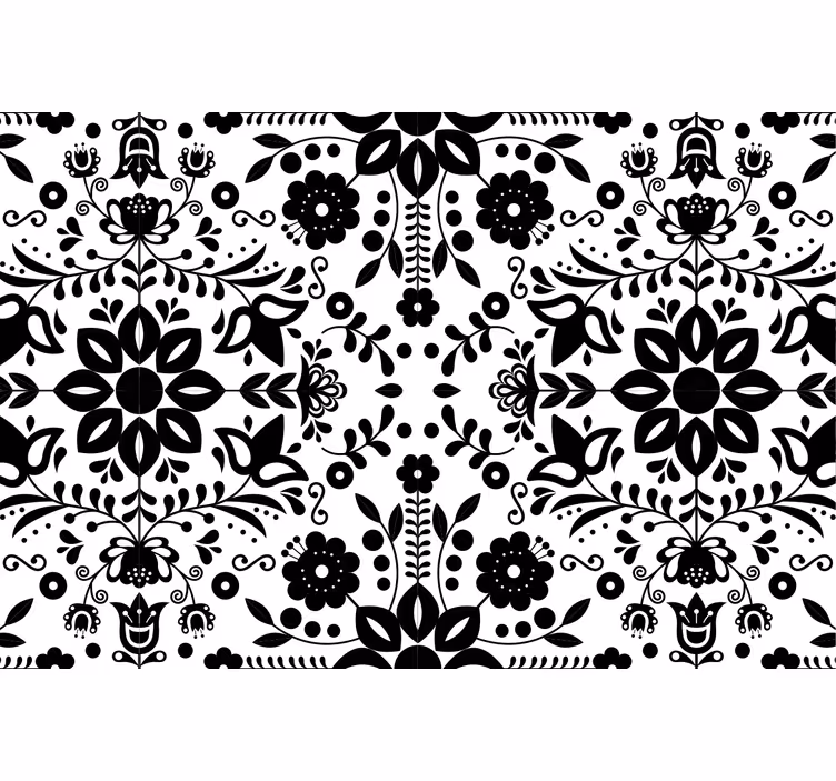 Toile fenêtre gris motif folk noir - TenStickers