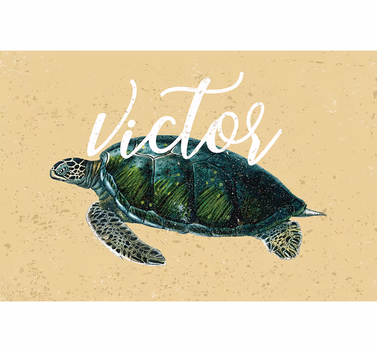 Toile fenêtre beige tortue de mer avec nom - TenStickers