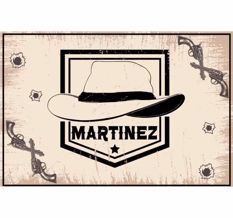 Toile fenêtre beige chapeau de cowboy avec nom - TenStickers