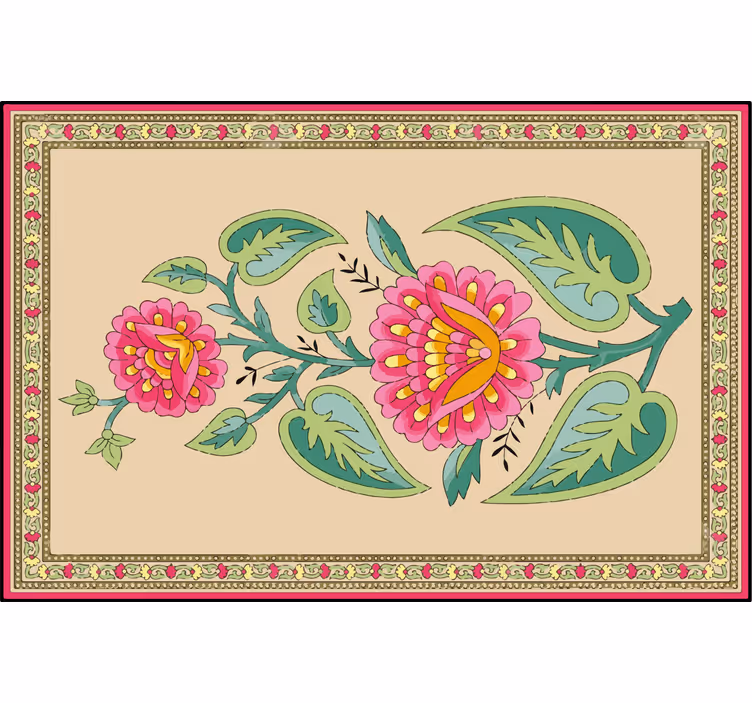 Toile fenêtre beige fleur moghole indienne - TenStickers