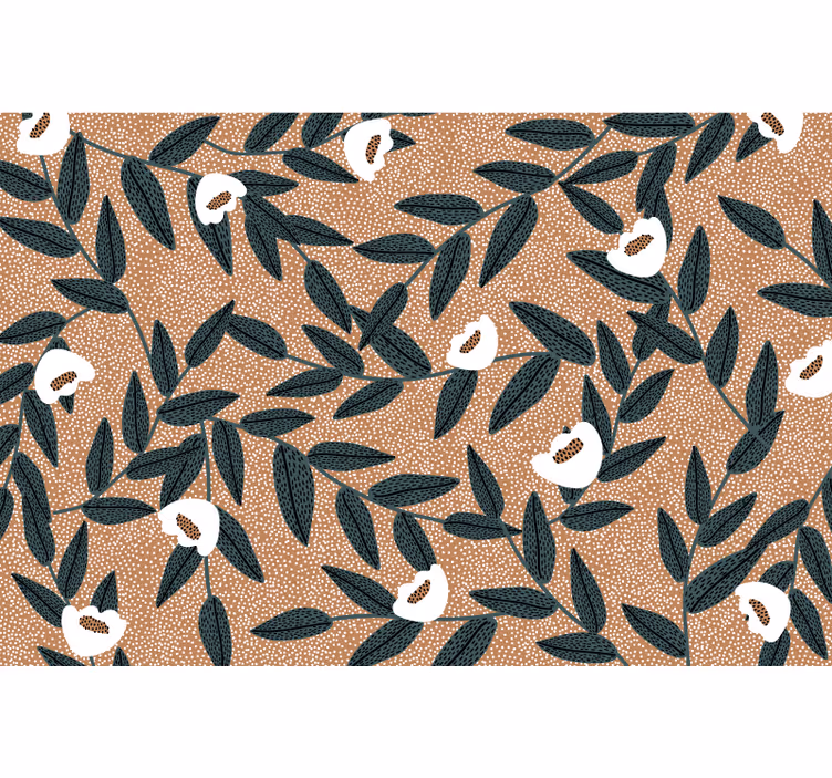 Toile fenêtre beige fleurs et feuilles - TenStickers