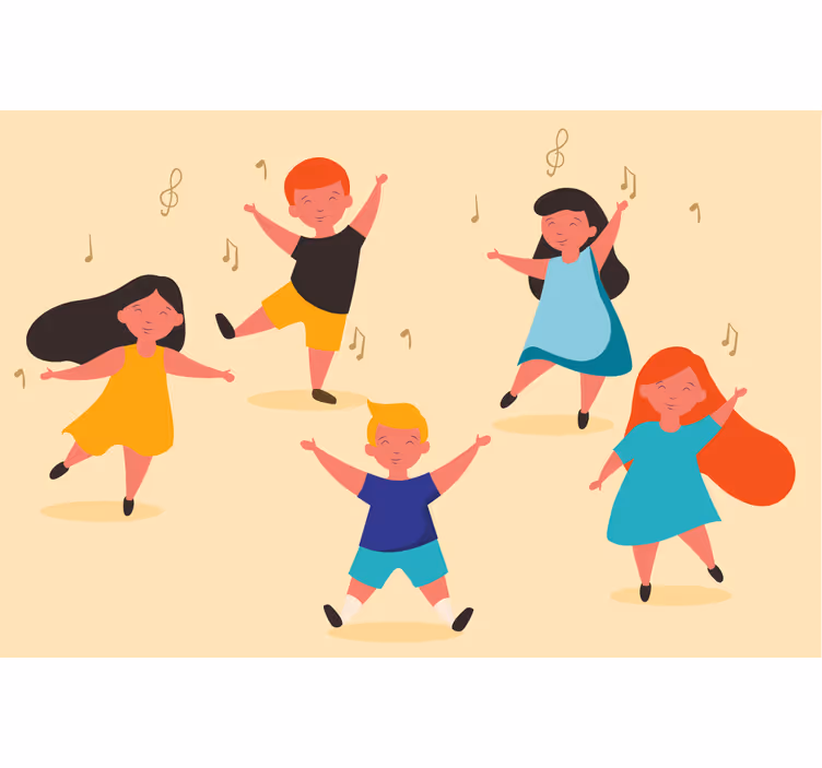 Toile fenêtre beige danseurs enfants - TenStickers