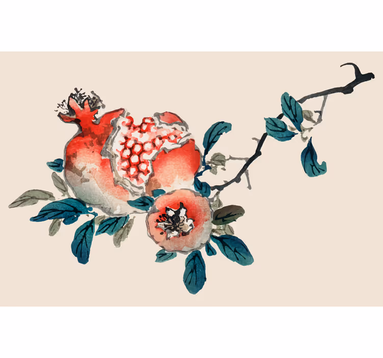 Toile fenêtre beige fruits sur un arbre - TenStickers