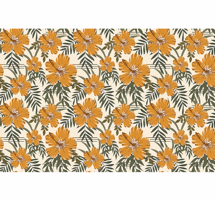 Toile fenêtre orange fleurs tropicales jaunes - TenStickers