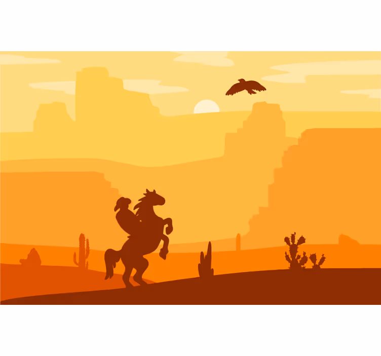 Toile fenêtre orange paysage de cowboy - TenStickers