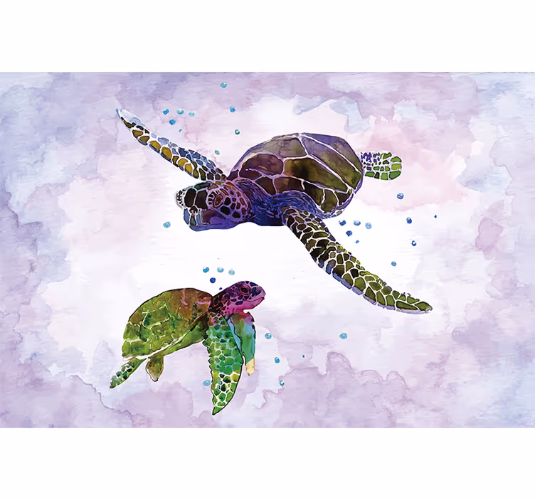 Toile fenêtre violet tortues colorées - TenStickers