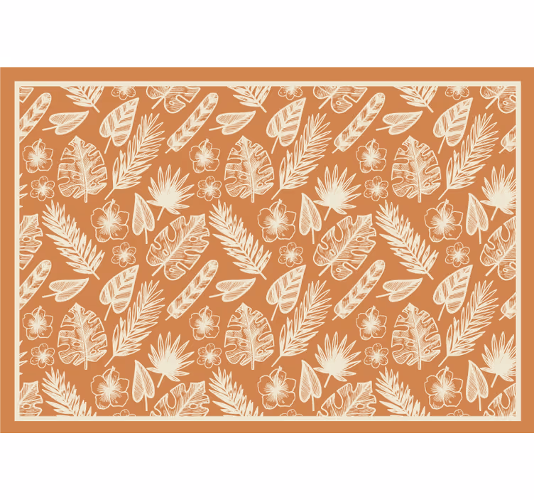 Toile fenêtre extérieur feuilles blanches sur fond orange - TenStickers