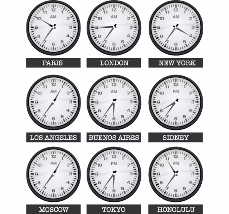 Toile fenêtre bureaux décoration horaires du monde - TenStickers