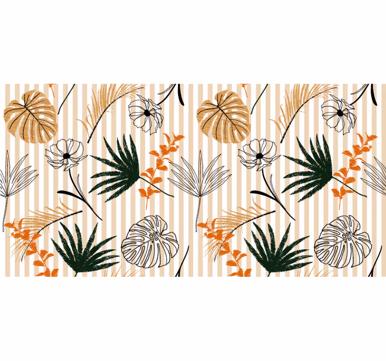 Toile fenêtre bureaux tapis vinyle fleurs noir blanc beige - TenStickers