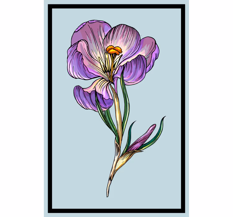Toile fenêtre salon dessin doux crocus bleu - TenStickers