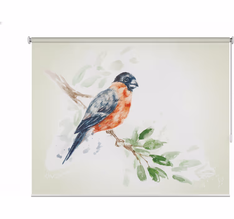 Toile fenêtre salon peinture pastel oiseau sur branche - TenStickers