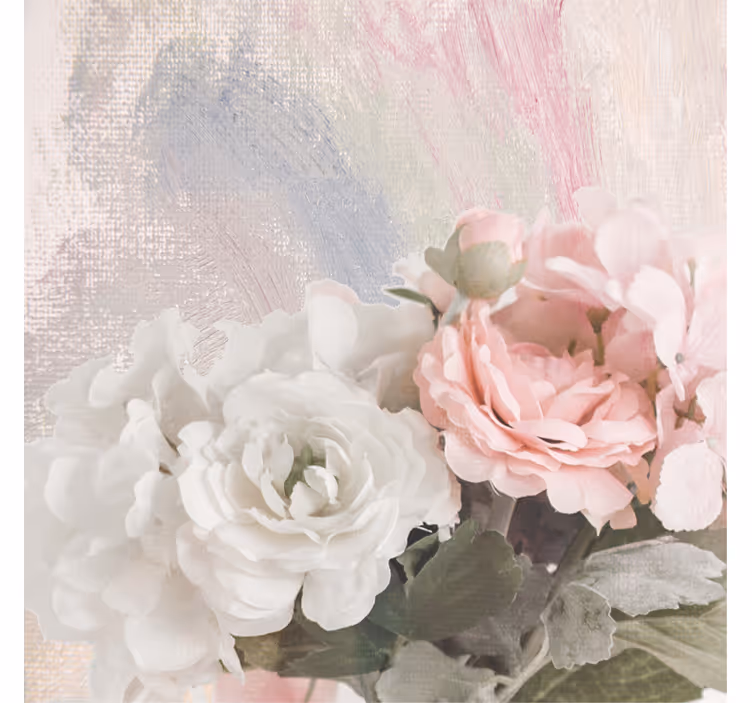 Toile fenêtre salon fleurs blanches et roses chic - TenStickers