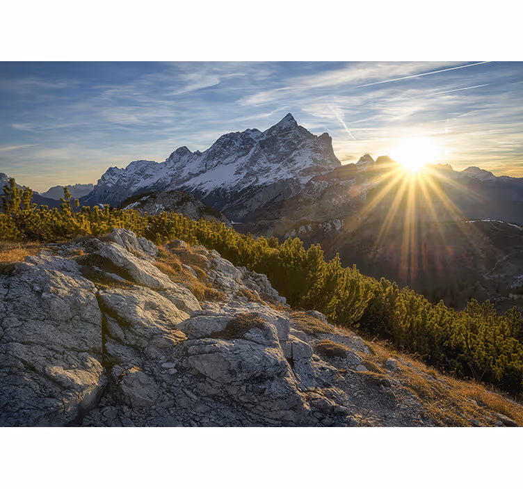 Toile fenêtre chambre éclat du soleil en montagne - TenStickers