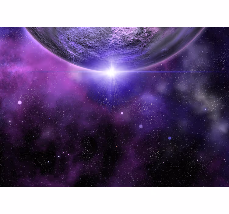 Toile fenêtre chambre univers violet avec planète - TenStickers