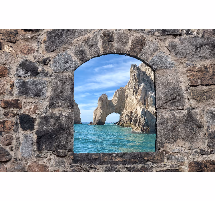 Toile fenêtre chambre pierres méditerranéennes océan - TenStickers