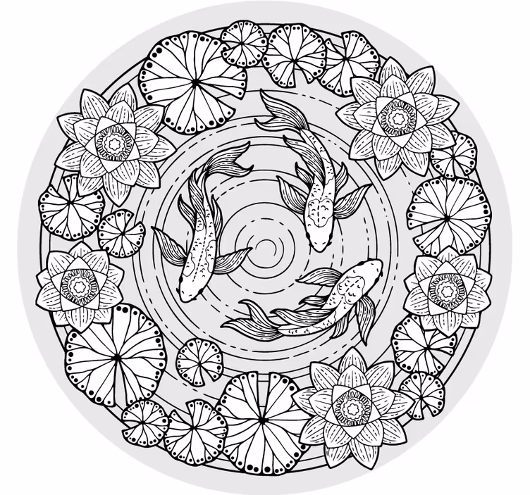 Toile fenêtre chambre lotus et carpe koi - TenStickers