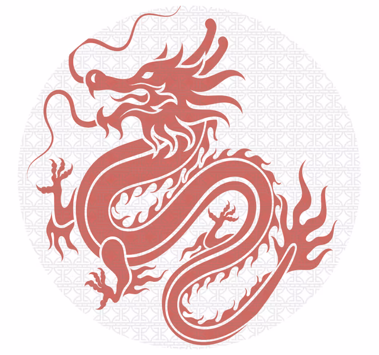 Toile fenêtre chambre dragons tibétains fond blanc - TenStickers