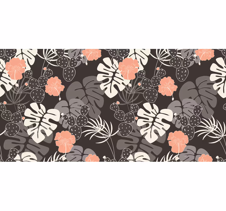 Toile fenêtre chambre carreaux floraux gris et rose - TenStickers