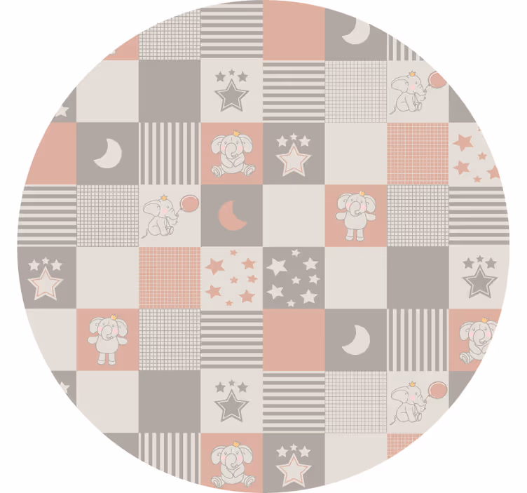 Toile fenêtre chambre carreaux nordiques ronds éléphants - TenStickers