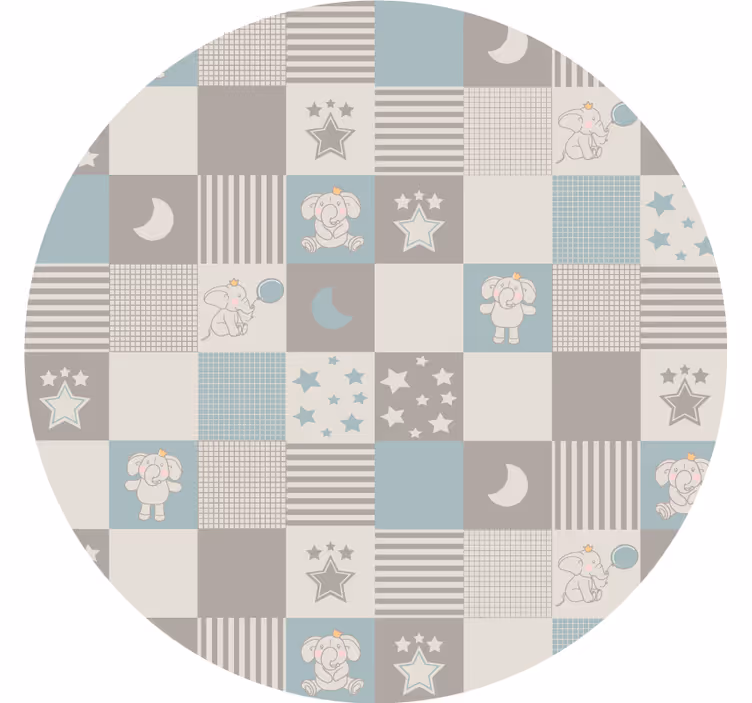 Toile fenêtre chambre carreaux nordiques bleus éléphants - TenStickers