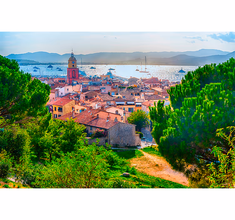 Toile fenêtre salon paysage de saint-tropez - TenStickers