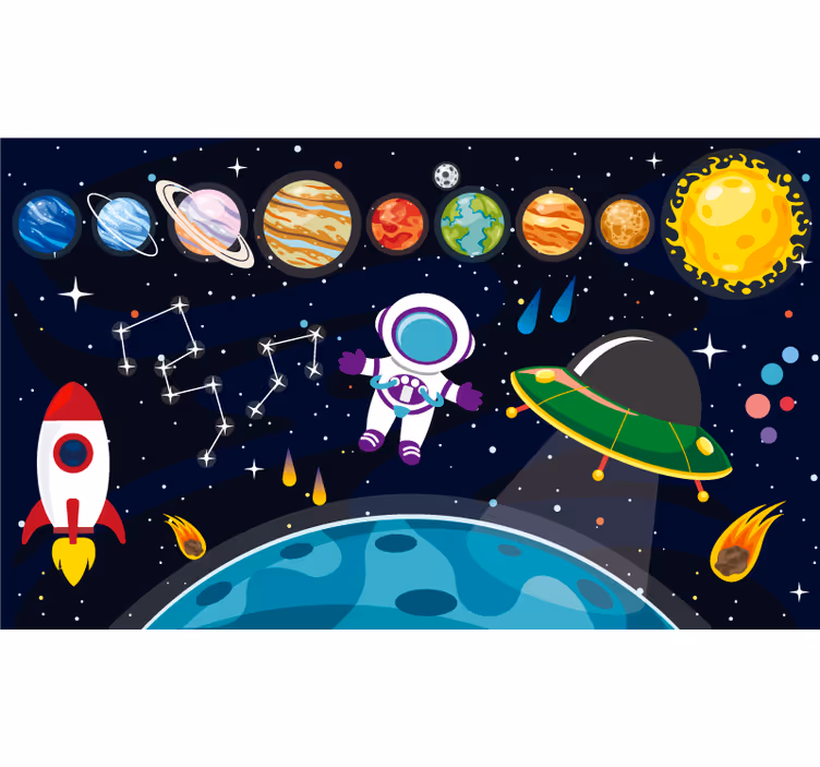 Toile fenêtre chambre enfant espace cartoon coloré - TenStickers