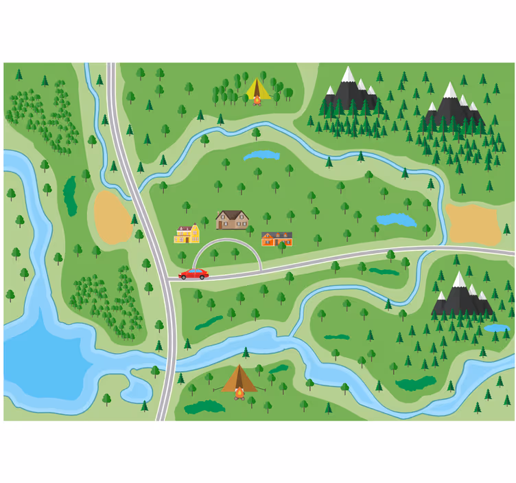 Toile fenêtre chambre enfant carte routière montagne - TenStickers