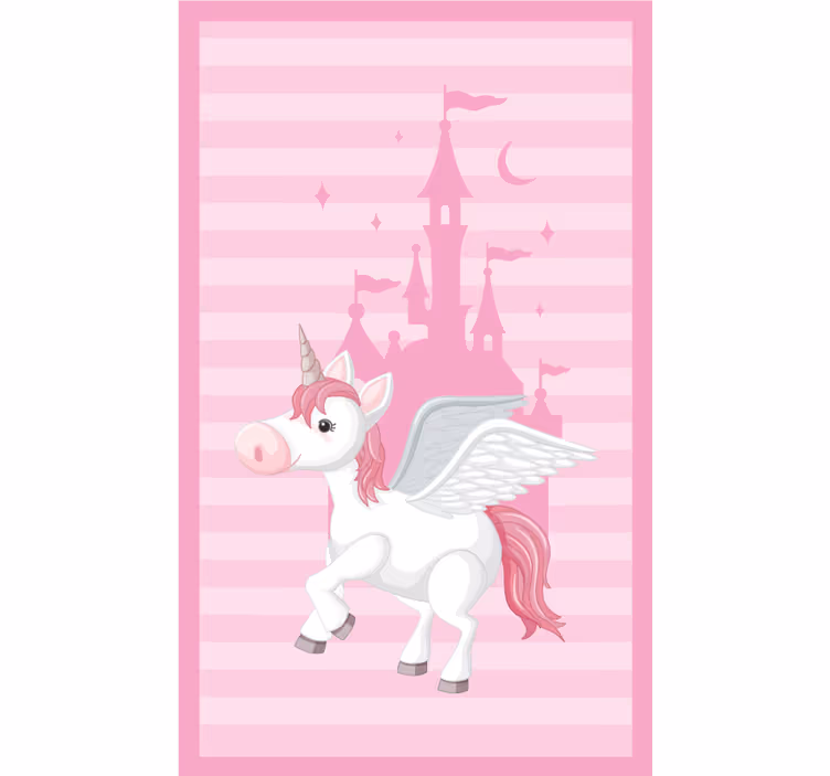 Toile fenêtre chambre enfant licorne et château princiers - TenStickers