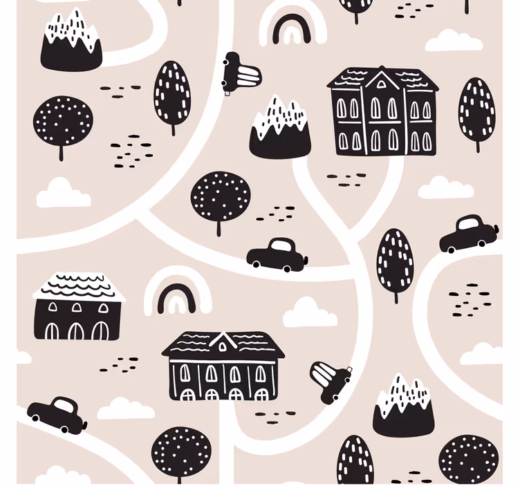 Toile fenêtre chambre enfant routes noires et blanches - TenStickers