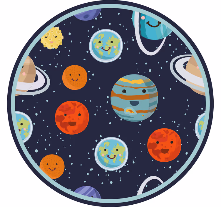 Toile fenêtre chambre enfant cercle de planètes sourires - TenStickers