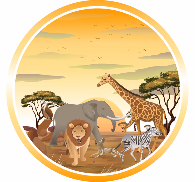 Toile fenêtre chambre enfant animaux africains plantes - TenStickers