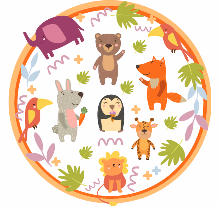 Toile fenêtre chambre enfant animaux de zoo mignons - TenStickers