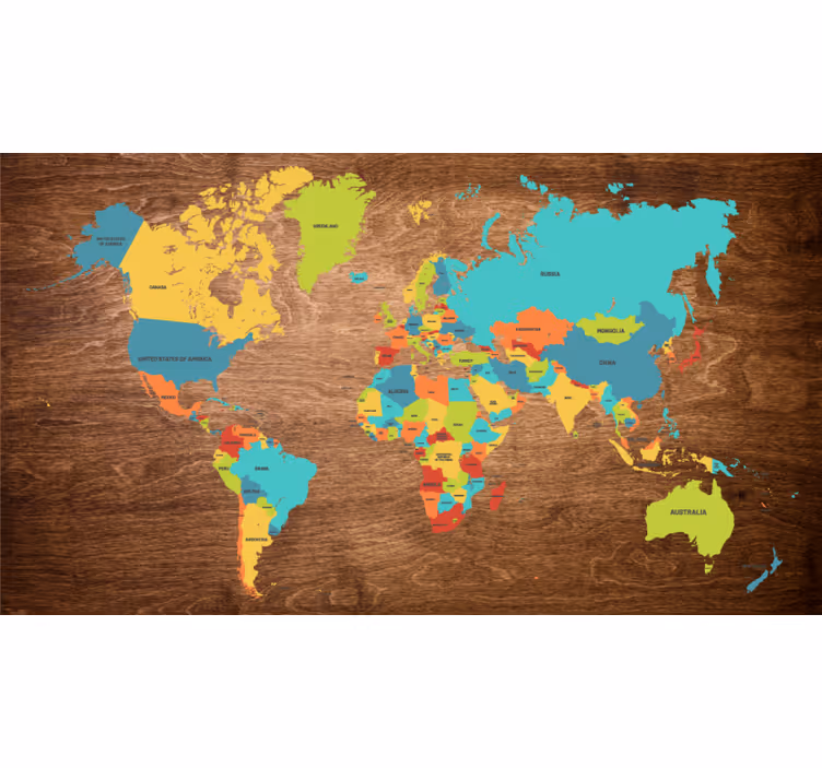 Toile fenêtre chambre enfant carte du monde triptyque - TenStickers