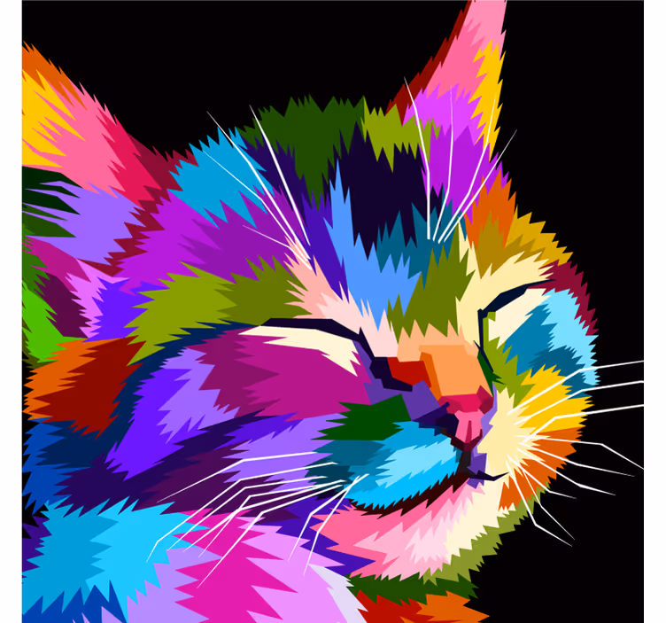 Toile fenêtre chambre enfant portrait de chat coloré - TenStickers