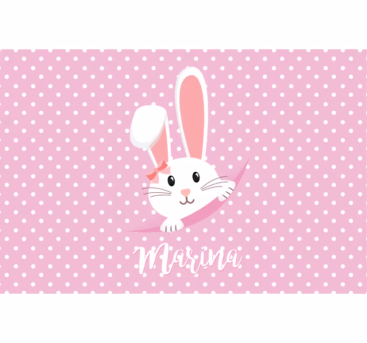 Toile fenêtre chambre enfant joli lapin fille avec nom - TenStickers