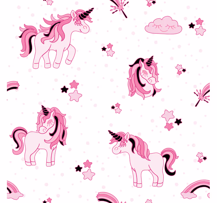 Toile fenêtre chambre enfant monde licorne doodle - TenStickers