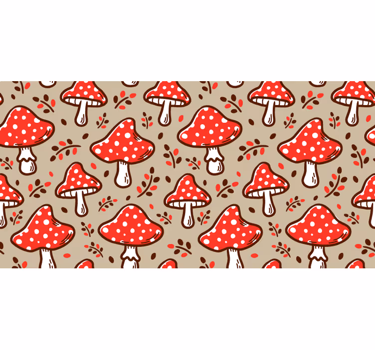 Toile fenêtre beige champignons typiques sur fond beige - TenStickers