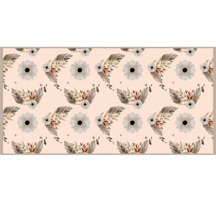 Toile fenêtre beige motif fleurs pastel rose et noir - TenStickers