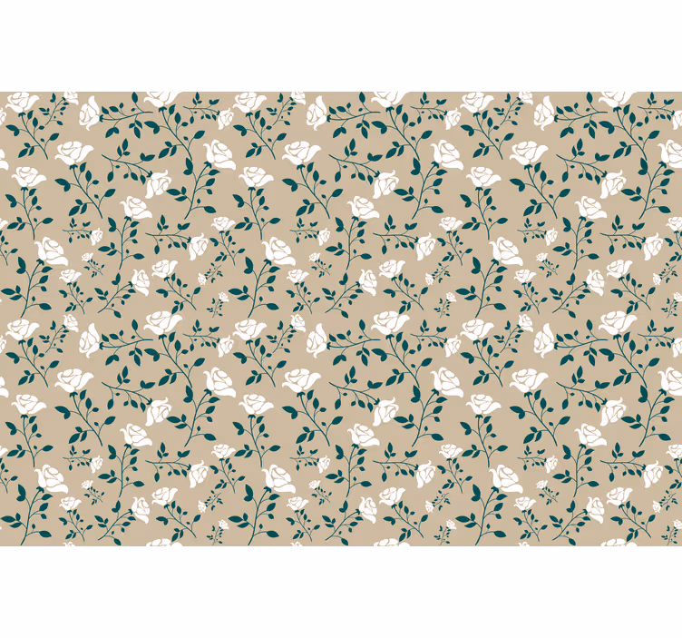 Toile fenêtre beige motif rose vintage blanc - TenStickers