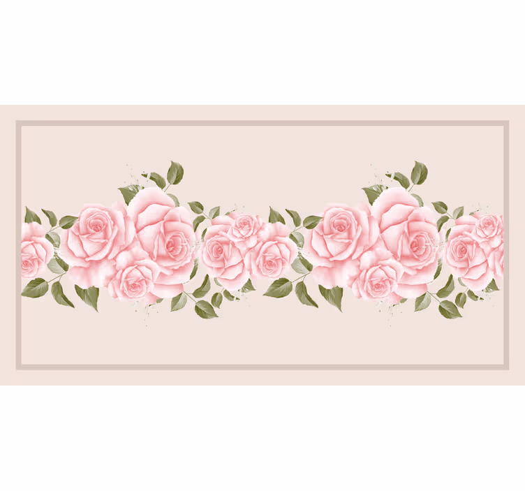 Toile fenêtre beige motif roses vintage rose - TenStickers
