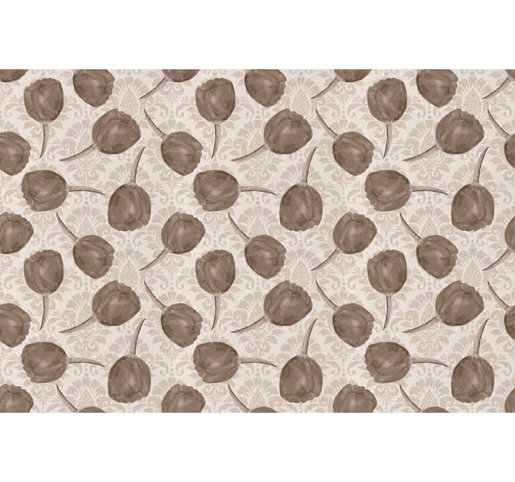 Toile fenêtre beige motif tulipes grises et acanthes - TenStickers
