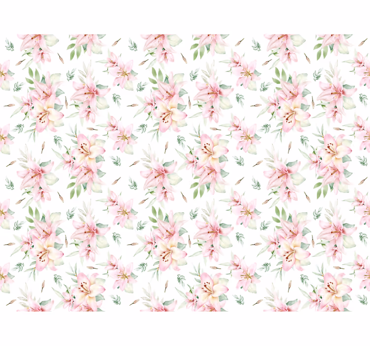 Toile blanche fenêtre design floral lys aquarelle rose - TenStickers