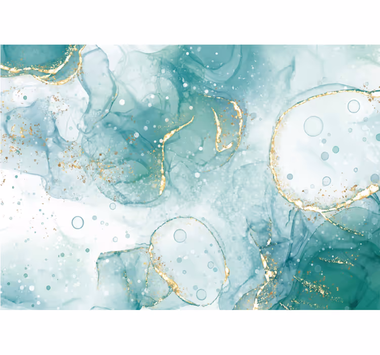 Toile fenêtre textures et motifs marbre turquoise et or - TenStickers