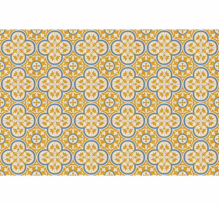 Toile fenêtre vintage carrelage hydraulique jaune - TenStickers