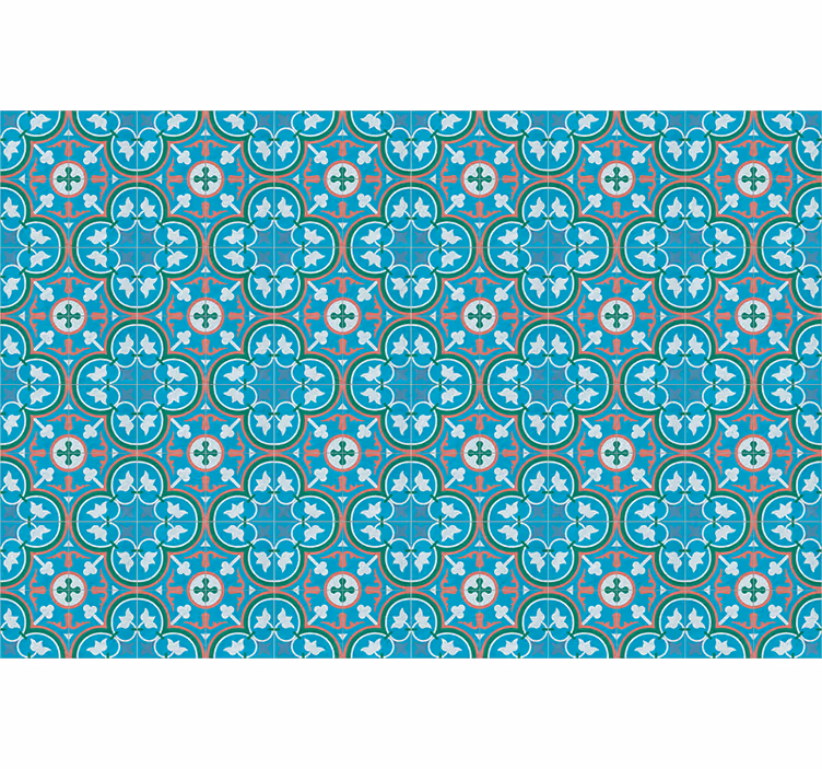 Toile fenêtre vintage carrelage hydraulique bleu - TenStickers