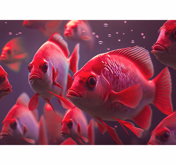 Toile fenêtre animaux aquarium à poissons rouges - TenStickers