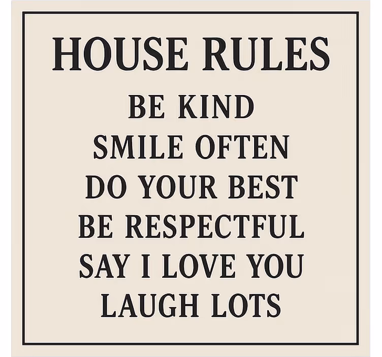 Toile fenêtre avec phrase règles de base de la maison - TenStickers