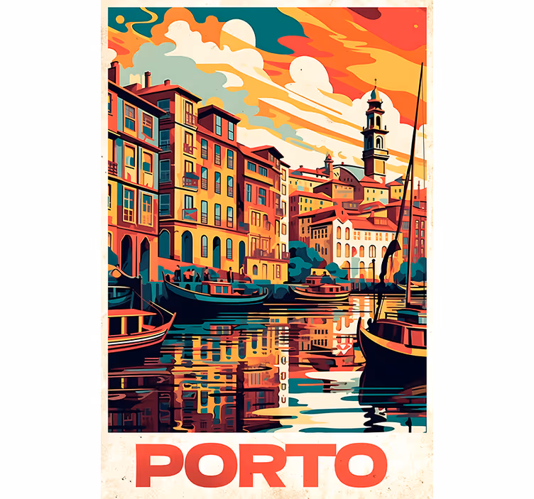 Toile fenêtre vintage affiche oporto vintage - TenStickers